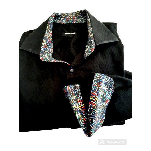 Jared Lang Button Up Shirt Mens L Large Black Geometric Flip Cuff Long Sleeves - Picture 9 of 9